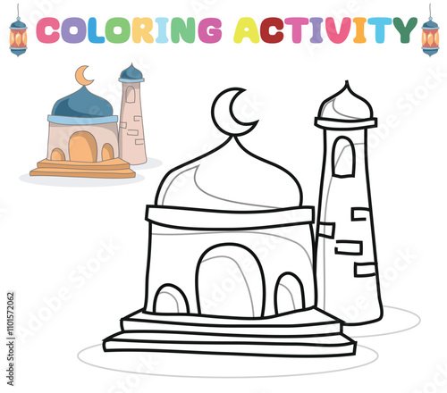 Islamic coloring page for adults and kids. Coloring worksheet page. Educational printable coloring worksheet. 