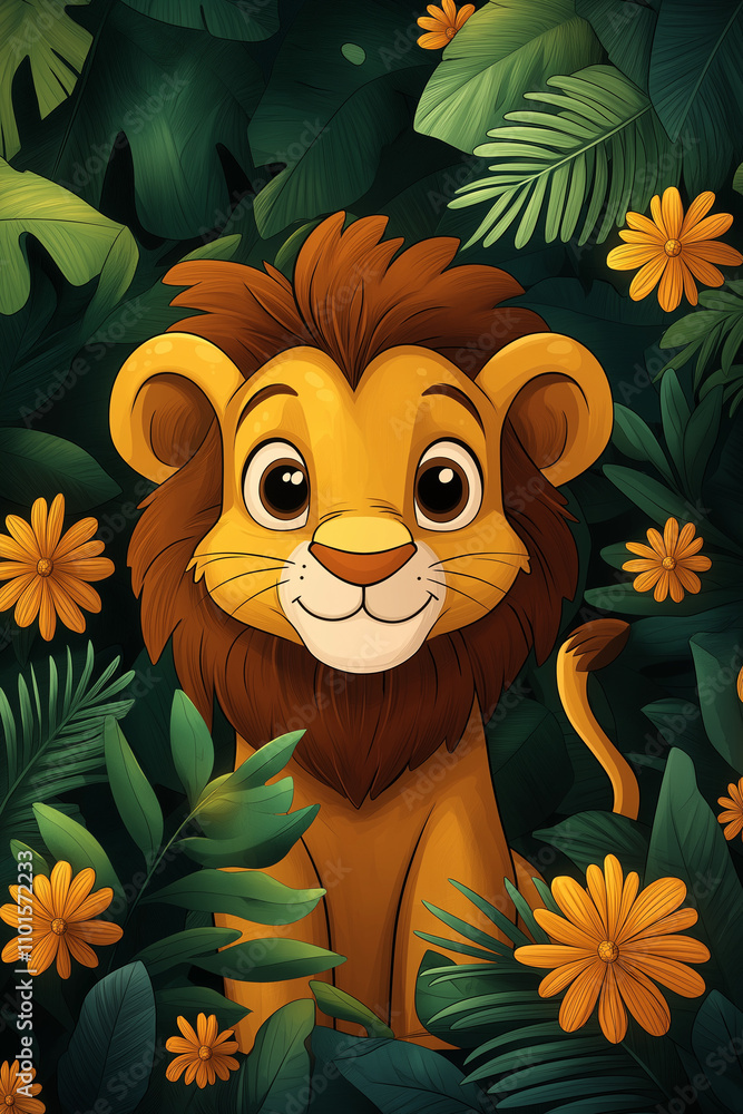 Fototapeta premium illustration, animaux de la jungle, dessin enfants, mignon, tout-petits, adorable, joli, fun, coloré