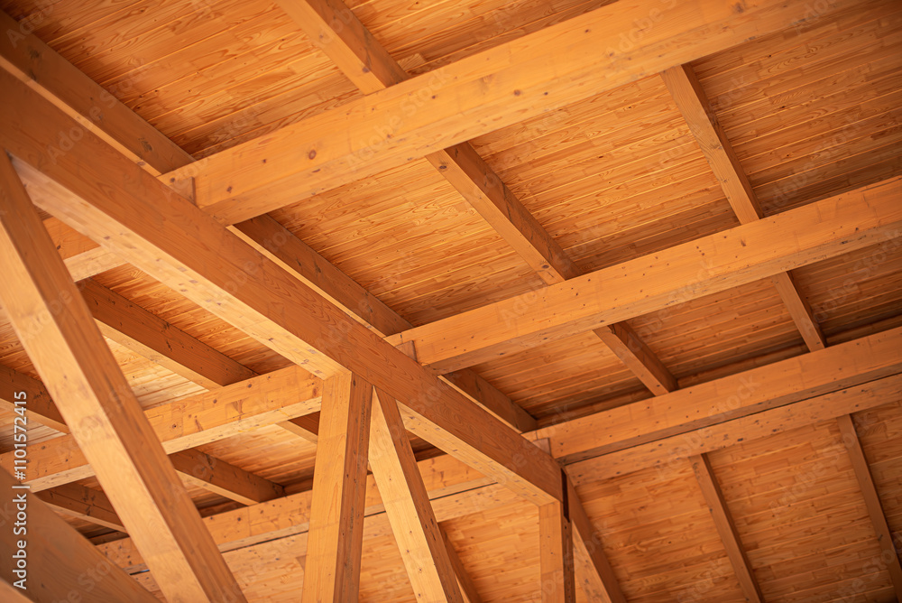Construction of a wooden roof of a frame house.