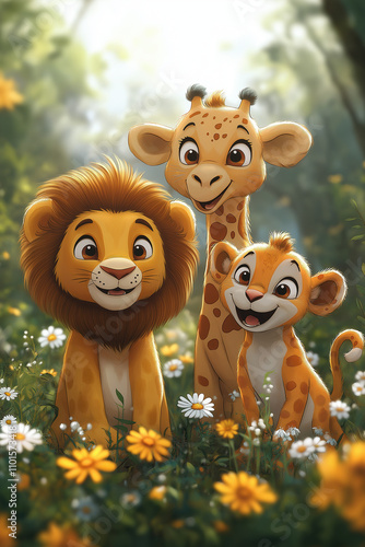illustration, animaux de la jungle, dessin enfants, mignon, tout-petits, adorable, joli, fun, coloré