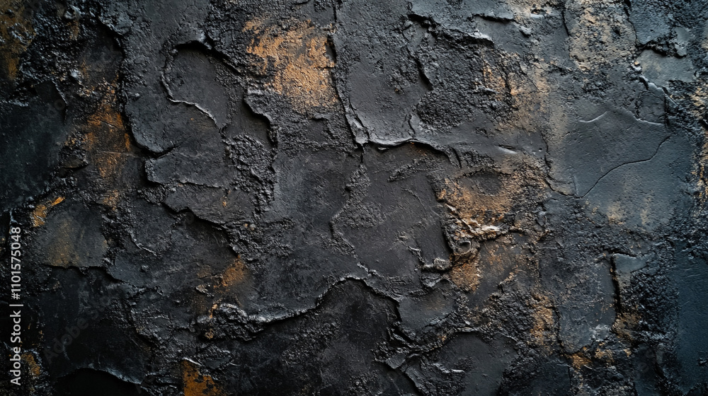 Textured black surface with intricate patterns and shades in natural light