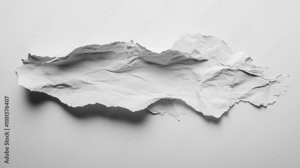 Crumpled and Torn White Paper Piece Isolated on Clean Background with Soft Shadows and Textured Creases Crumpled and Torn White Paper Piece Isolated on Clean Background with Soft Shadows and Textured Creases