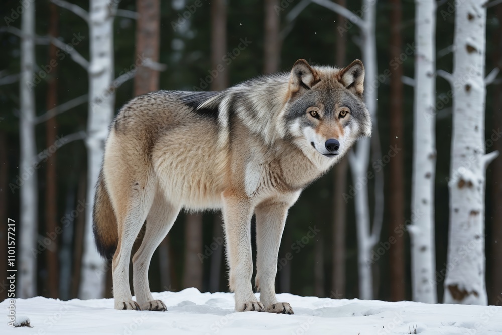 Obraz premium there is a wolf standing in the snow in the woods