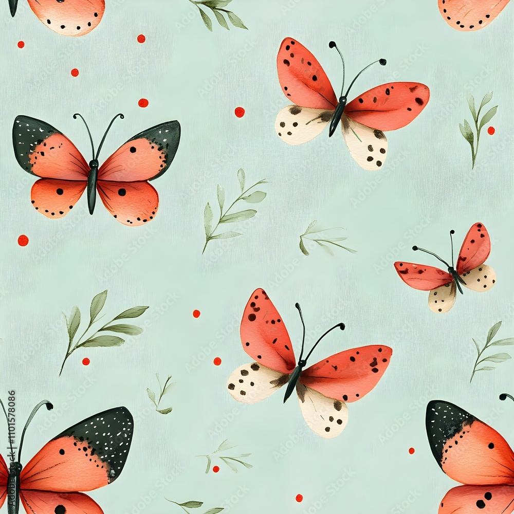 Fototapeta premium Seamless beautiful aquamarine red watercolor pattern