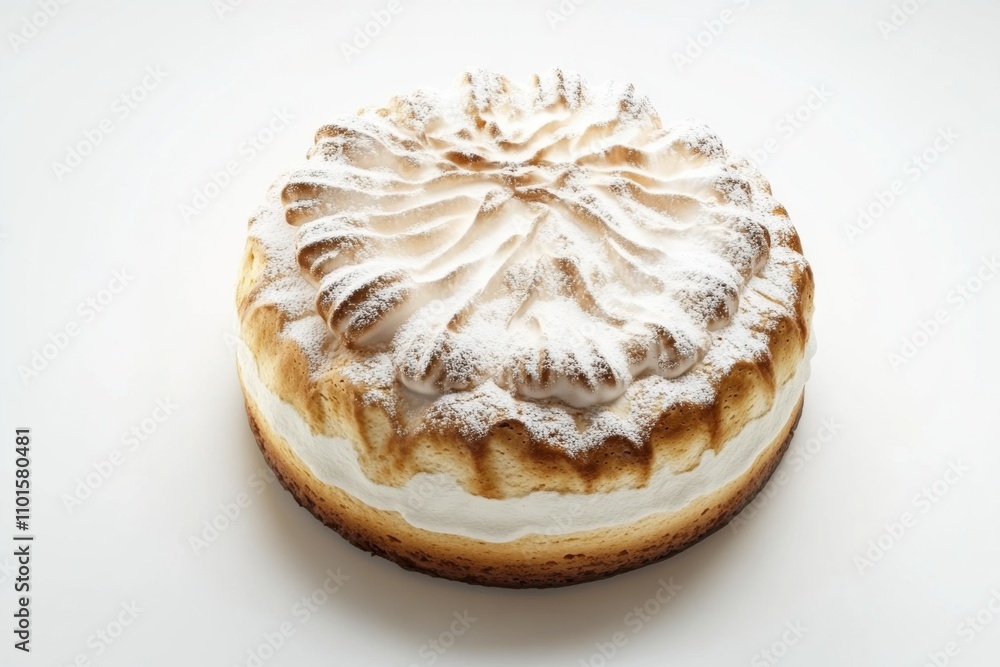Torta paradiso with vanilla sponge and powdered top on white background Torta paradiso with vanilla sponge and powdered top on white background