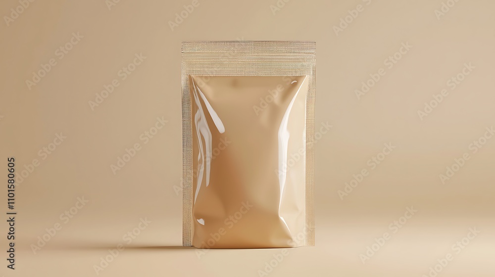 Beige Stand-Up Pouch Packaging Mockup on Neutral Background Beige Stand-Up Pouch Packaging Mockup on Neutral Background