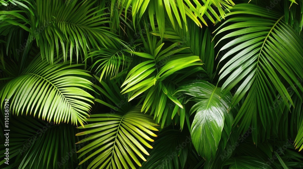 Lush green palm leaves forming a dense foliage backdrop, creating a vibrant jungle-themed wallpaper with rich textures and deep tones. Lush green palm leaves forming a dense foliage backdrop, creating a vibrant jungle-themed wallpaper with rich textures and deep tones.