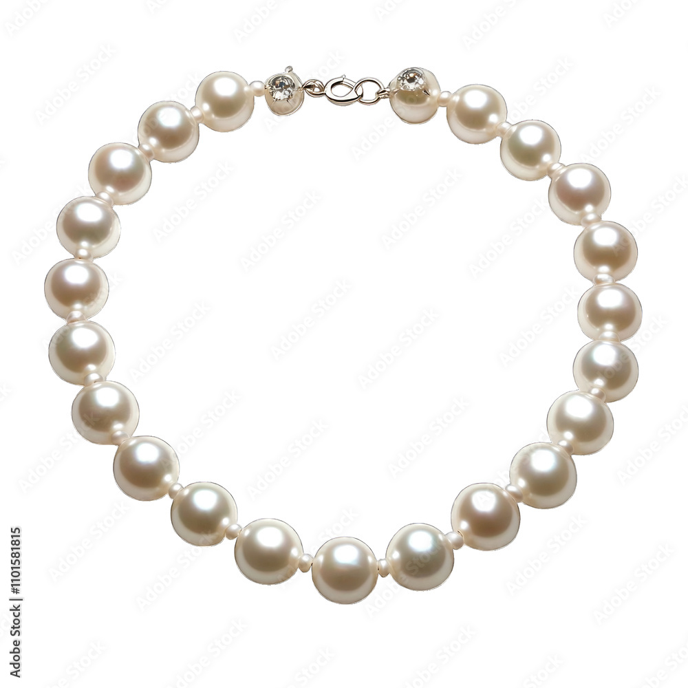 Elegant white pearl necklace with silver clasp isolated on transparent background png Elegant white pearl necklace with silver clasp isolated on transparent background png