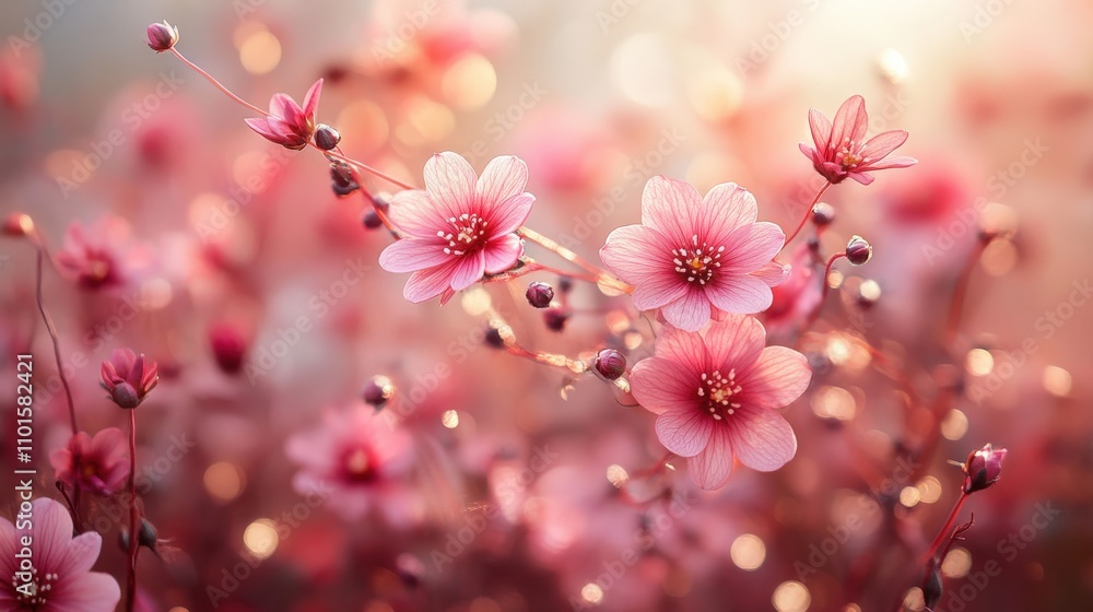 A close-up of delicate pink flowers with soft lighting and bokeh effects. A close-up of delicate pink flowers with soft lighting and bokeh effects.