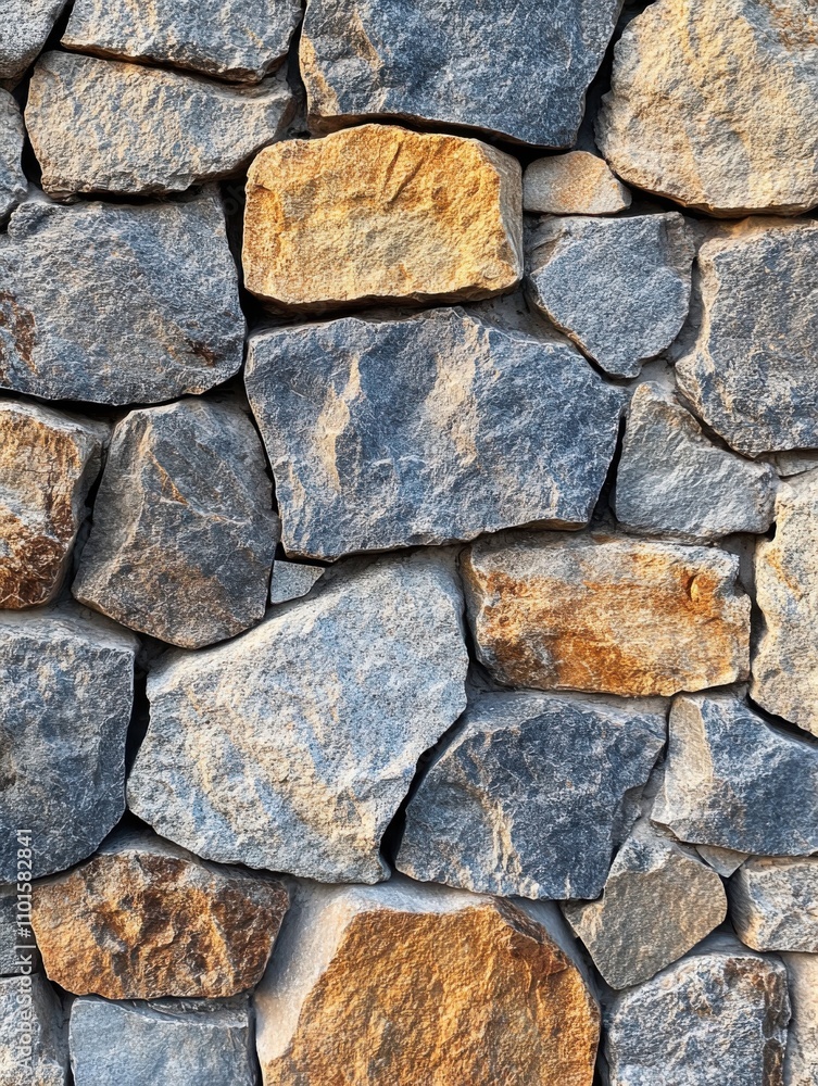 Stone wall with a yellow and brown stone Stone wall with a yellow and brown stone