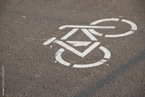 A bike symbol is drawn on the road photo