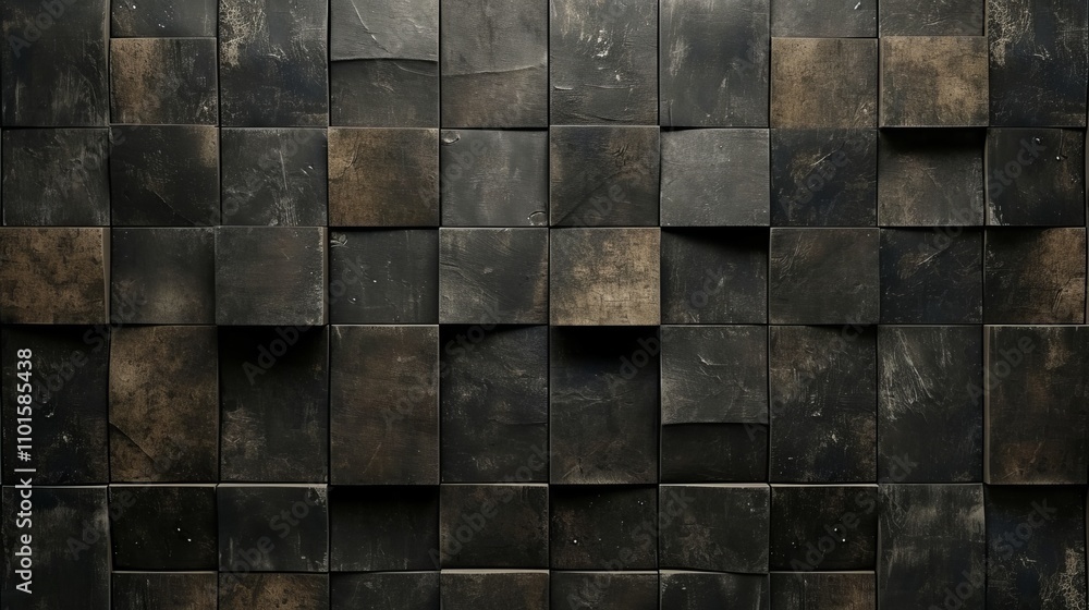 Dark, textured squares create a dramatic, modern wall. Dark, textured squares create a dramatic, modern wall.
