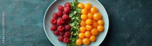 Many different fruits on a plate on a table