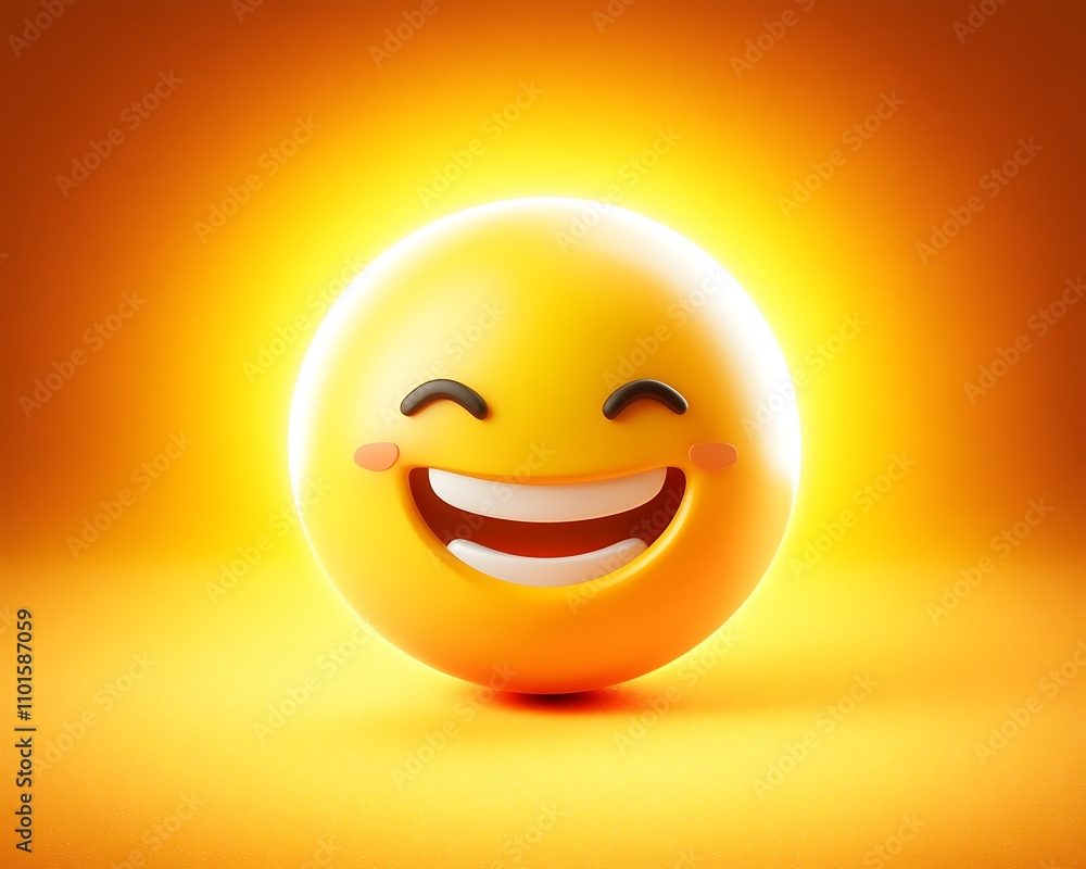 Fototapeta premium A cheerful emoji man in yellow tones with a bright smile on a warm, glowing gradient ,