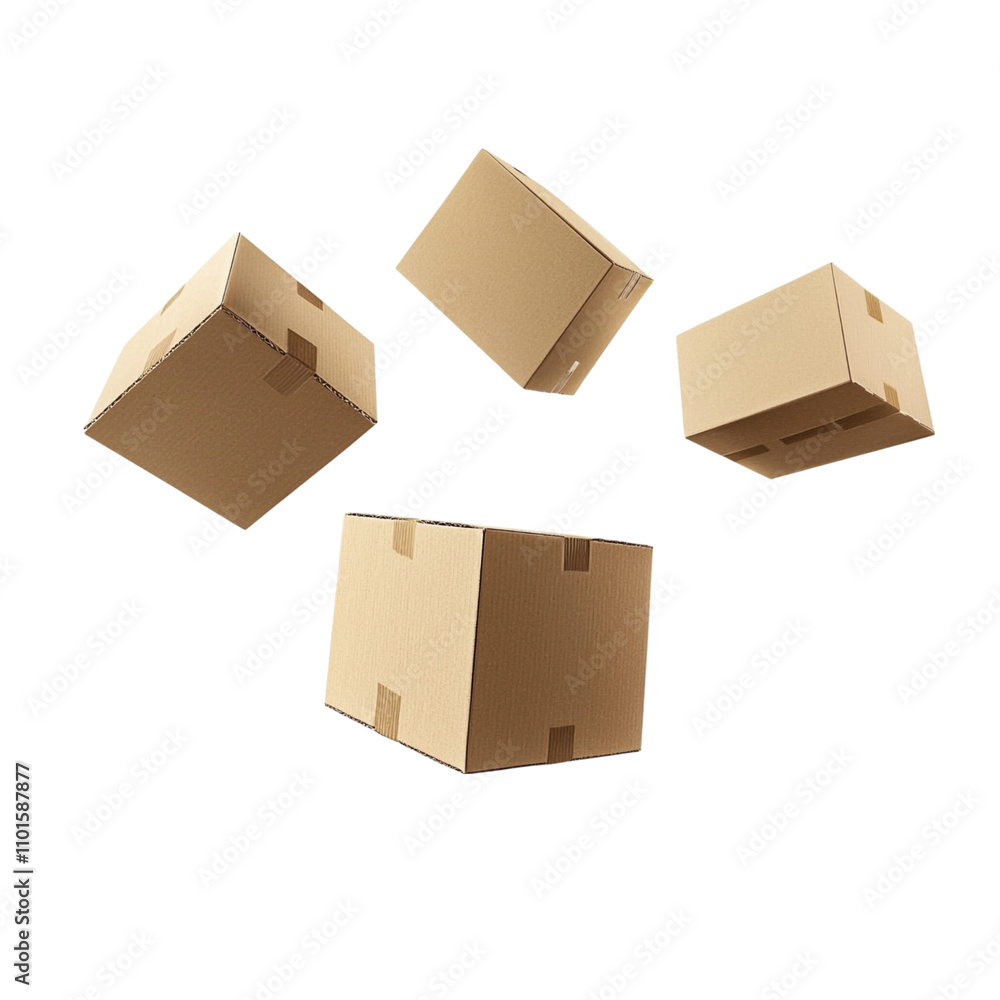 Flying Cardboard Boxes Isolated on Transparent Background, Realistic Floating Packaging Boxes in Motion, Ideal for Shipping, Delivery, and E-commerce Concepts, Generative AI Flying Cardboard Boxes Isolated on Transparent Background, Realistic Floating Packaging Boxes in Motion, Ideal for Shipping, Delivery, and E-commerce Concepts, Generative AI