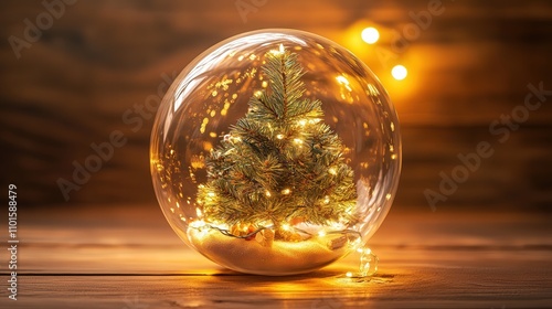Wallpaper Mural A 4K photo showcasing a beautiful glass ball with a decorated pine tree inside, glowing softly with warm light, Torontodigital.ca