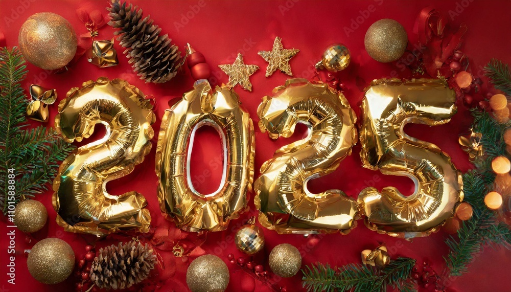 Fototapeta premium golden balloons forming the number 2025