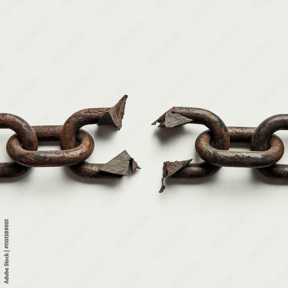 Obraz premium Broken Rusty Chain Isolated White Background