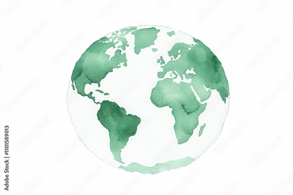 Naklejka premium Watercolor Earth Globe in Green Tones
