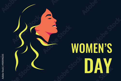 Womens day poster with young latina woman and greeting text. Girl power and feminism concept for Empowerment females rights. Vector illustration