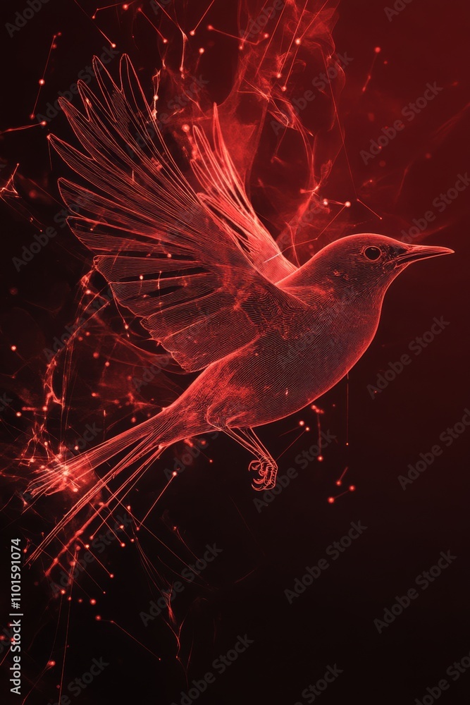 abstract bird with lines in bordeaux red color
