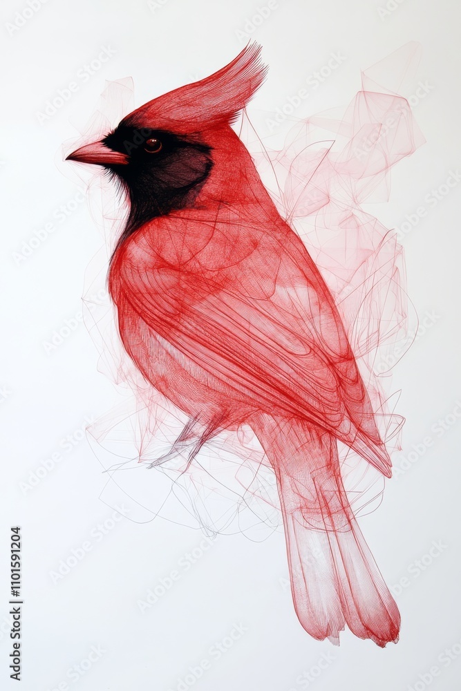 abstract bird with lines in bordeaux red color