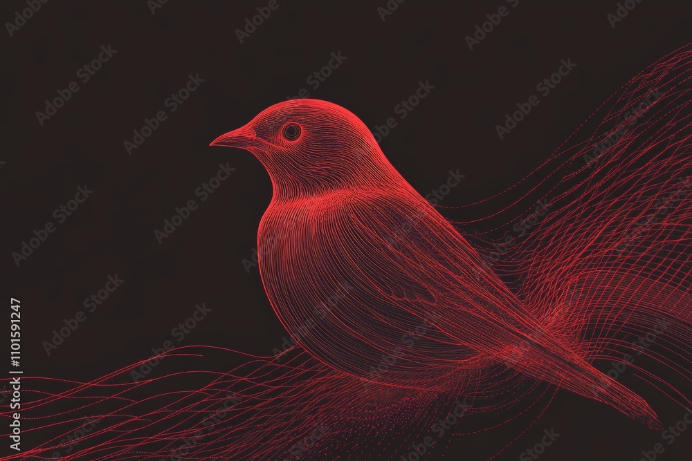 abstract bird with lines in bordeaux red color