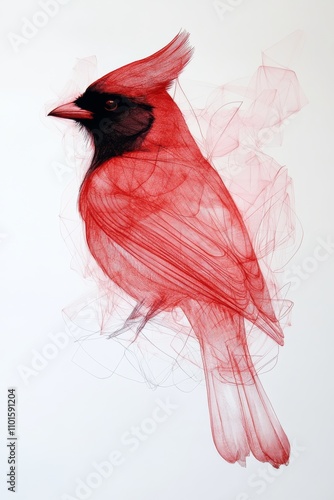 abstract bird with lines in bordeaux red color