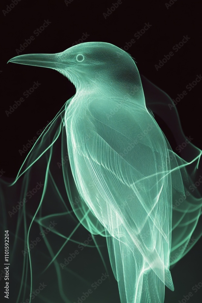 abstract bird with lines in mint green color