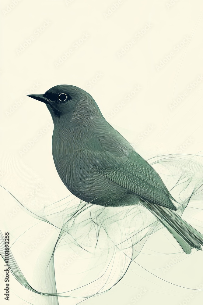 abstract bird with lines in mint green color