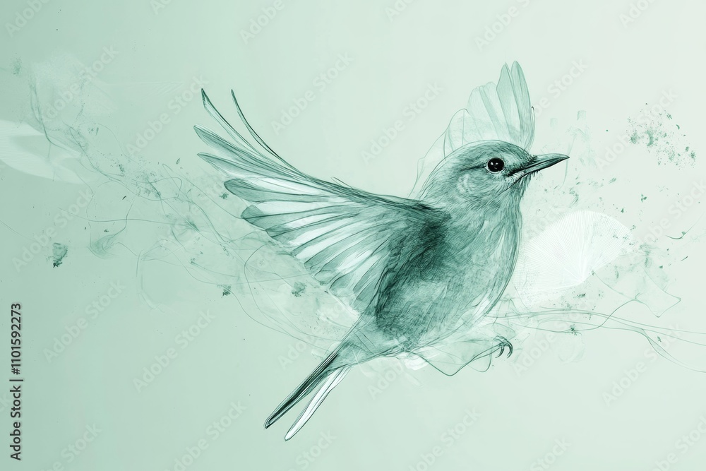 abstract bird with lines in mint green color