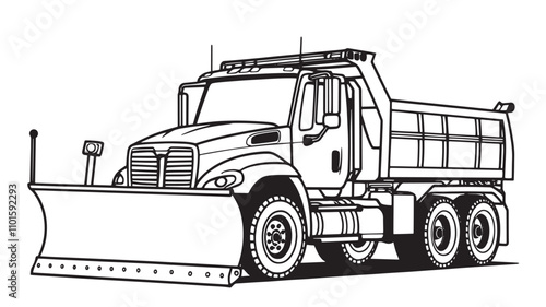 Winter Wonderland Coloring Fun Snow Plow Truck Vector Outline Page snow plow, truck, blade, clearing, snow, coloring page
