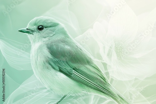 abstract bird with lines in mint green color 
