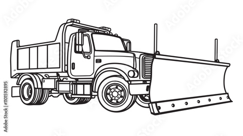 Winter Wonderland Coloring Fun Snow Plow Truck Vector Outline Page snow plow, truck, blade, clearing, snow, coloring page