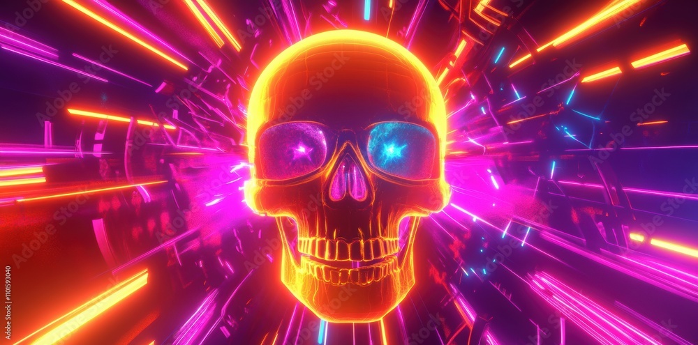 Colorful neon skull design with vibrant light effects Colorful neon skull design with vibrant light effects