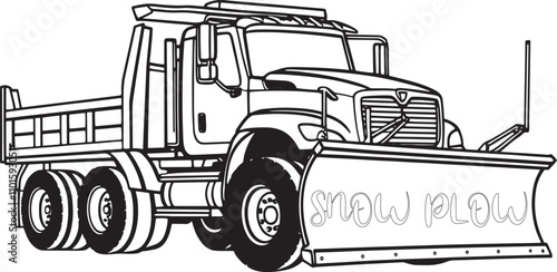 Winter Wonderland Coloring Fun Snow Plow Truck Vector Outline Page snow plow, truck, blade, clearing, snow, coloring page