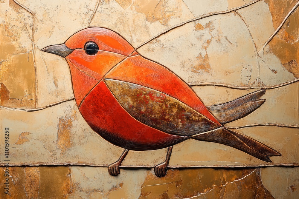 abstract bird with lines in bordeaux red color