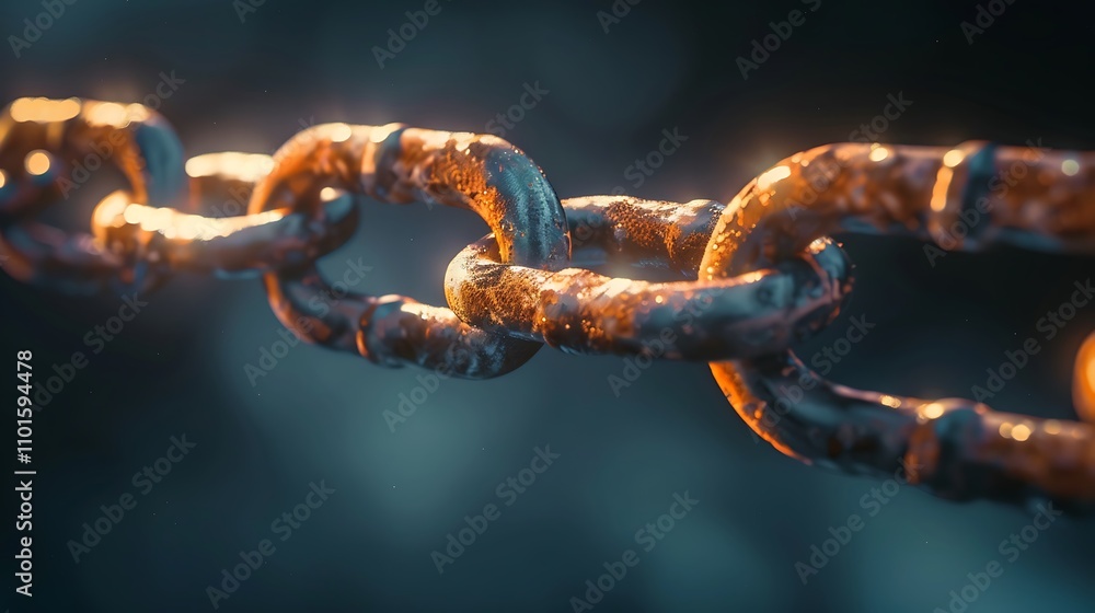 A close-up view of a rusty metal chain with a glowing effect, showcasing texture and detail. A close-up view of a rusty metal chain with a glowing effect, showcasing texture and detail.