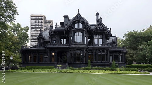 Majestic Black Victorian Mansion in Atlanta, Georgia AI Generated