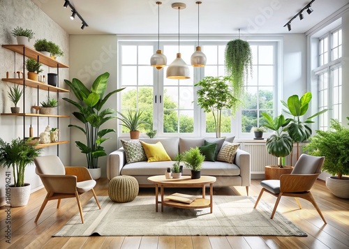 Bright and Natural Living Area Showcasing Stylish Plants in a Clean Nordic Design Aesthetic, Perfect for Modern Home Decor Inspiration and Interior Design Ideas