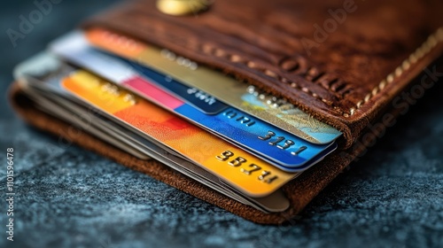 Wallpaper Mural Close-up of credit cards in a brown leather wallet. Torontodigital.ca