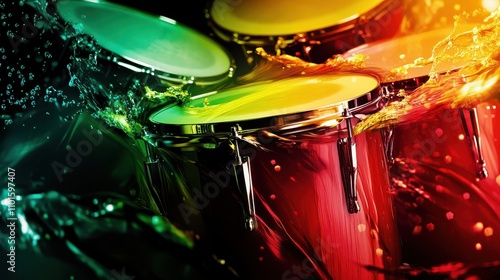 Neon fragmented drumheads on a glowing creative background wallpaper photo