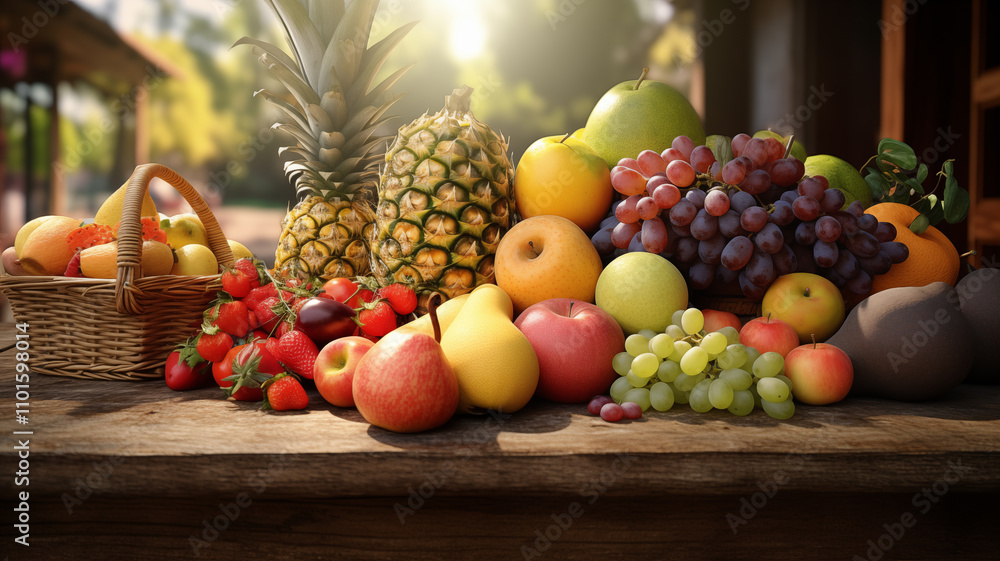 Fresh and Juicy Fruits Displayed in Natural Light with High Detail Fresh and Juicy Fruits Displayed in Natural Light with High Detail