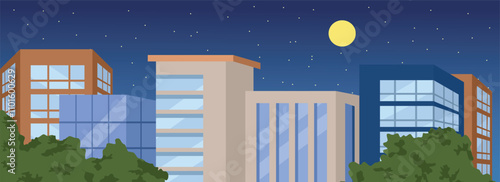 Cityscape night view. City in the night. Business district. Night building. Hotel area in the mid night. 