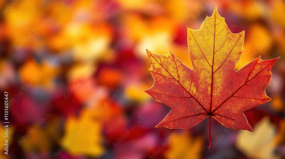 Vibrant Autumn Leaves: A Close-Up of a Red Maple Leaf Surrounded by an Abstract Background of Colorful Fallen Leaves in Warm Tones of Orange, Yellow, and Red Vibrant Autumn Leaves: A Close-Up of a Red Maple Leaf Surrounded by an Abstract Background of Colorful Fallen Leaves in Warm Tones of Orange, Yellow, and Red