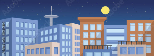 City building. Metropolitan area in the night. Metropolitan area in the mid night. Hotel and apartment at night. House in the city. Urban planning. Urban land.