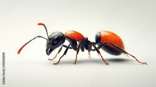 Close-Up View of a Black and Red Ant on a Light Surface, Showcasing Intricate Details of Antennae, Body, and Texture in Macro Photography