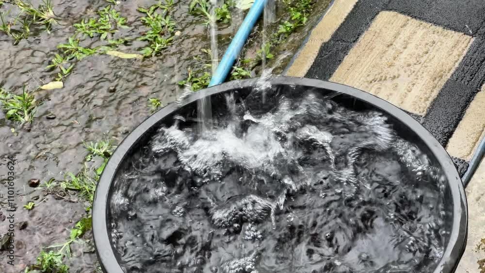 the atmosphere of heavy rain on the terrace of the house and wet the road and plants the atmosphere of heavy rain on the terrace of the house and wet the road and plants