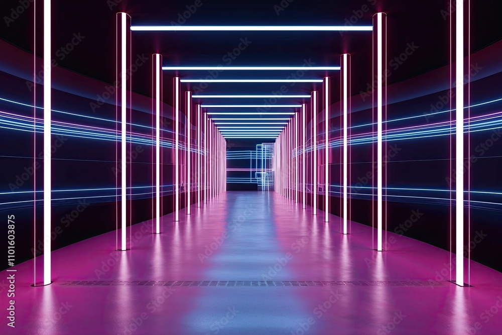 3D Artwork Showcase Abstract Neon Lines Lighting Up a Futuristic Environment 3D Artwork Showcase Abstract Neon Lines Lighting Up a Futuristic Environment
