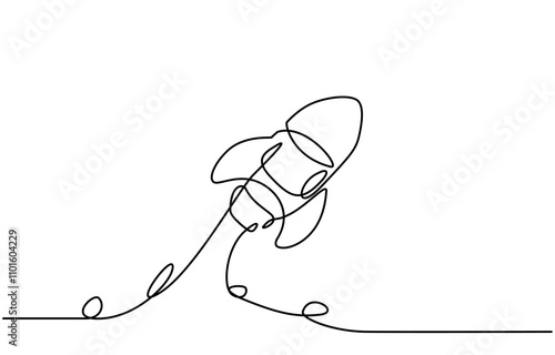 Webcontinuous single line drawing of rocket spaceship takeoff, rocket launch line art vector illustration, Continuous one line drawing of Rocket launch, ship. Continuous line drawing. photo